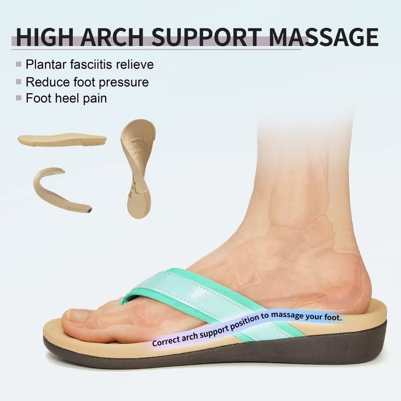 MEGNYA Comfortable Orthopedic Flip Flops for Women, Best Plantar Fasciitis Sandals for Flat Feet with Arch Support, Thong Sandals for walking Beach Mint Size 8 - Image 3